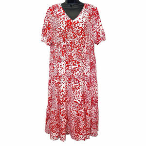 Jodifl Womens Large Animal Print Dress V Neck Pockets Lined Red White NWT